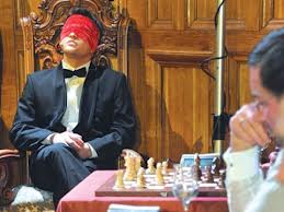 Image of american Paul Morphy playing blind eight chess games in La